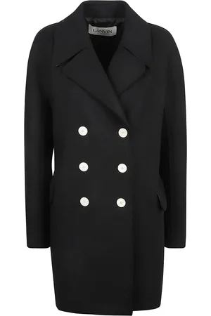 Lanvin Mantels, Dames, Zwart, M, Wol, Stijlvolle Zwarte Double-Breasted Jas