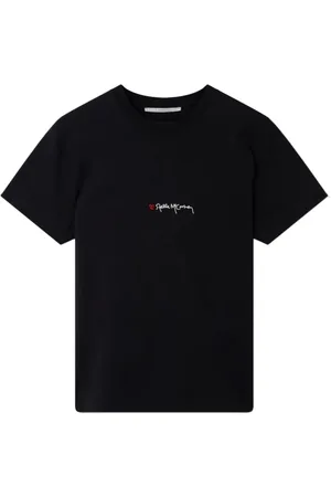 Stella McCartney Tops, Dames, Zwart, S, Katoen, Iconic Love Logo Geborduurd T-shirt