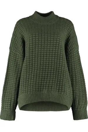 Retrofete Truien, Dames, Groen, S, Wol, Asymmetrische Wollen Pullover Trui