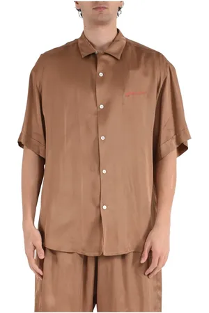 Ih Nom Uh Nit Overhemden, Heren, Bruin, XL, Zijden Bowling Shirt met Doberman Print