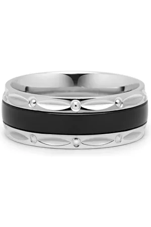 Nialaya Accessoires, Heren, Grijs, 62 MM, Zwarte roestvrijstalen bandring