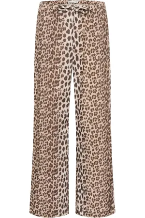 Karen by Simonsen Broeken, Dames, Veelkleurig, M, Luipaardprint Straight-Leg Broek - Taupe