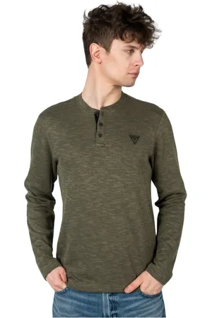 Guess Tops, Heren, Groen, S, Katoen, Klassiek Longsleeve Shirt