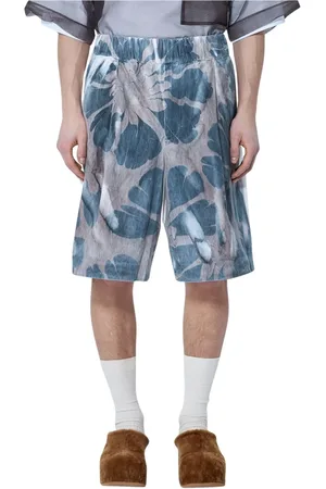 DRIES VAN NOTEN Korte broeken, Heren, Veelkleurig, L, Katoen, Gedrukte katoenen poplin shorts