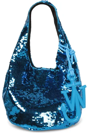 J.W.Anderson Tassen, Dames, Blauw, ONE Size, Katoen, Blauwe Paillet Mini Shopper Tas