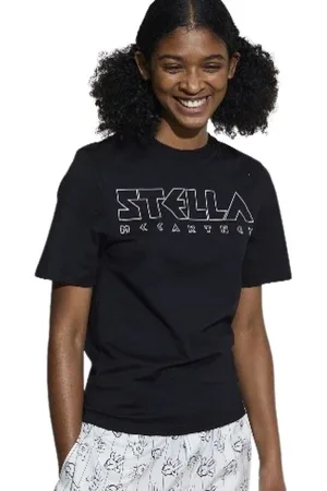 Stella McCartney Tops, Dames, Zwart, S, Katoen, Zwart T-shirt met Logo Print