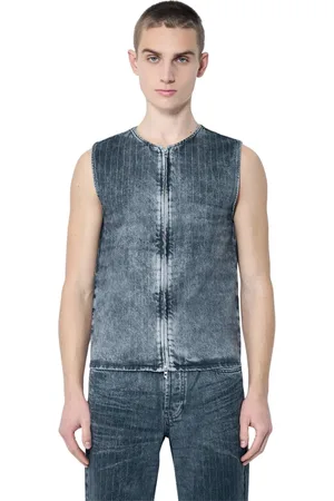 Diesel Jassen, Heren, Grijs, S, Denim, Nauwsluitend denim vest met ritssluiting
