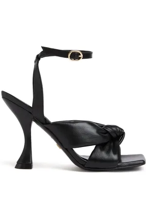 Stuart Weitzman Schoenen, Dames, Zwart, 36 1/2 EU, Leer, Sandalen met Vierkante Neus en Enkelbandje