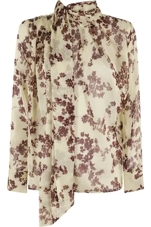 Elisabetta Franchi Blouses & Shirts, Dames, Veelkleurig, S, Bloemenzijden overhemd citroen en cacao