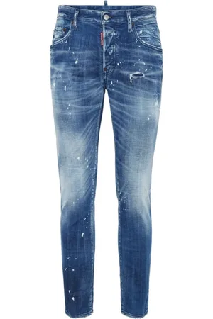 Dsquared2 Jeans, Heren, Blauw, M, Denim, Blauwe Distressed Denim Slim Cut Jeans