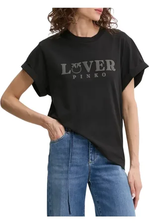 Pinko Tops, Dames, Zwart, L, Stijlvolle Torcetti T-Shirt