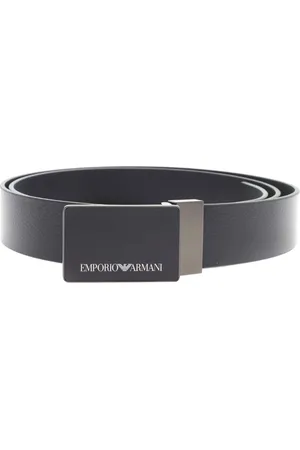 Emporio Armani Accessoires, Heren, Blauw, ONE Size, Leer, Riem met Skin Garnet Afwerking