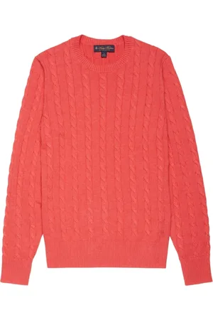 Brooks Brothers Truien, Heren, Rood, L, Katoen, Supima Katoen Kabeltrui met Ronde Hals