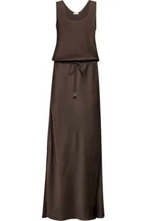 Brunello Cucinelli Kleedjes, Dames, Bruin, M, Elegante Bruine Maxi Jurk
