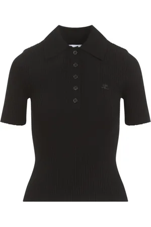 Courrèges Tops, Dames, Zwart, XS, Polyester, Geribde Polo Shirt