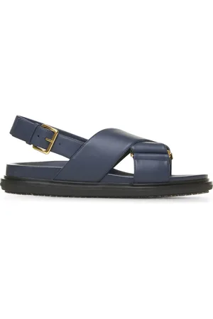 Marni Schoenen, Dames, Blauw, 40 EU, Leer, Blauwe leren Fussbett