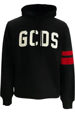 GCDS Sweatshirts & Hoodies, Heren, Zwart, L, Katoen, Zwarte Katoenen Hoodie met Wit Logo Lettering