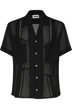 MAGLIANO Overhemden, Heren, Zwart, M, Katoen, Zwart Patchwork Cubaanse Kraag Shirt