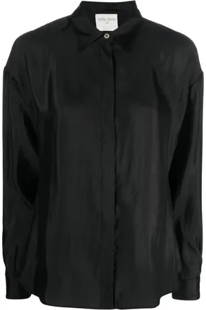 FORTE FORTE Blouses & Shirts, Dames, Zwart, XL, Nylon, Elegante Lange Mouw Zwarte Zijden Blouse