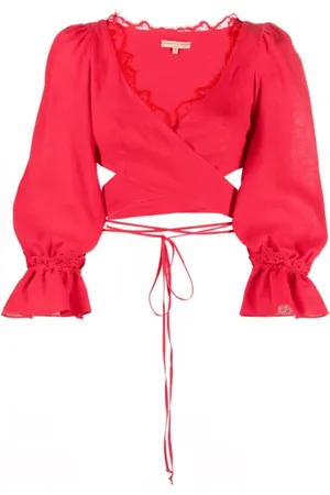 ERMANNO SCERVINO Blouses & Shirts, Dames, Rood, S, Katoen, Rode Top met Wrap en Kantdetails