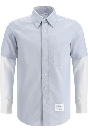 Thom Browne Overhemden, Heren, Blauw, S, Katoen, Double-layered Sleeve Oxford Shirt