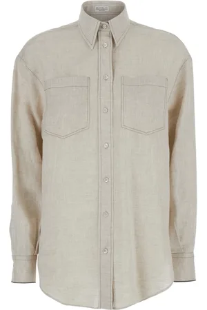 Brunello Cucinelli Blouses & Shirts, Dames, , L, Linnen, Linnen Overhemd