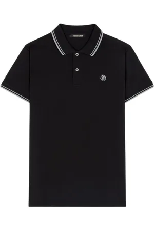Roberto Cavalli Tops, Heren, Zwart, S, Katoen, Monogram Poloshirt met Geborduurd Logo