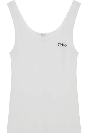 Chloé Tops, Dames, Wit, L, Katoen, Logo Katoenen Tanktop