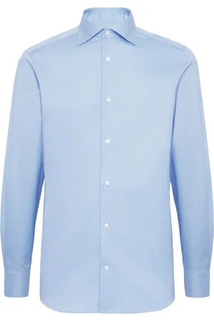 Boggi Milano Overhemden, Heren, Blauw, 2Xl, Katoen, Slim Fit Katoenen Twill Overhemd
