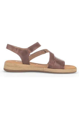 Gabor Schoenen, Dames, Bruin, 42 1/2 EU, Leer, Lichtgewicht leren platte sandalen