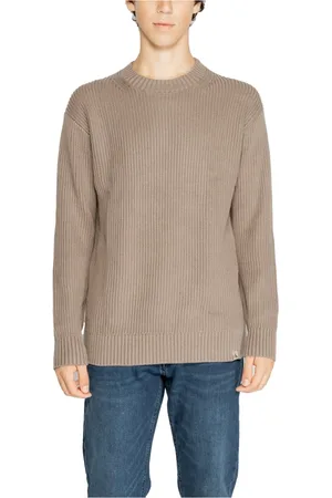 Calvin Klein Truien, Heren, Bruin, XL, Katoen, Katoenen Gebreide Top met Lange Mouwen