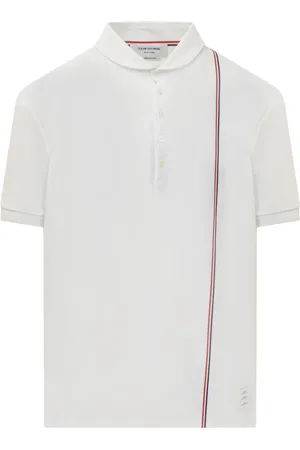 Thom Browne Tops, Heren, Wit, L, Katoen, Polo Shirt met Ribboorden