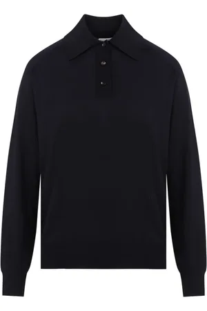 Bottega Veneta Tops, Dames, Blauw, S, Wol, Navy Lange Mouw Polo Shirt