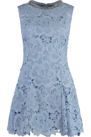 Self-Portrait Kleedjes, Dames, Blauw, S, Polyester, Flared Hem Lace Mini Jurk