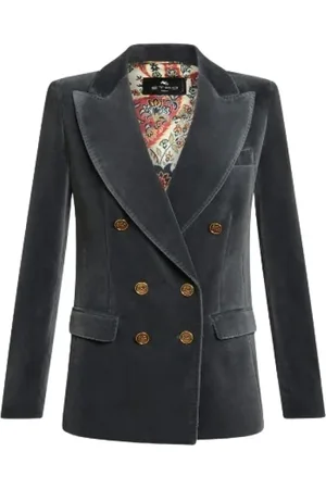 Etro Jassen, Dames, Zwart, M, Katoen, Double-Breasted Velvet Katoenen Jas