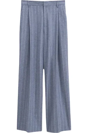Filippa K Broeken, Dames, Blauw, XS, Wol, Wijde Geplooide Gestreepte Broek