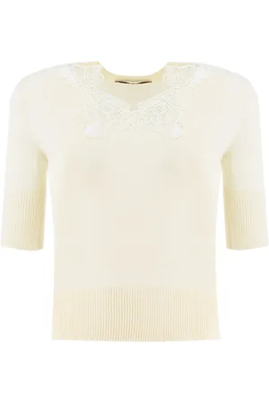 ERMANNO SCERVINO Truien, Dames, , M, Katoen, Floral Lace Trui met Ronde Hals