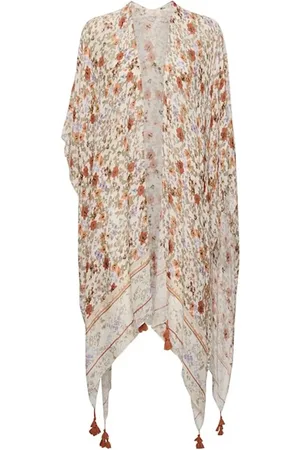 Cream Jassen, Dames, Veelkleurig, ONE Size, Bloem Kimono Blouse met Kwastjes
