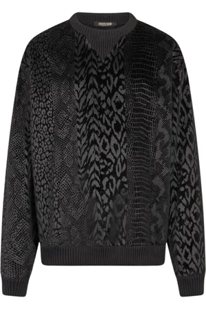 Roberto Cavalli Sweatshirts & Hoodies, Heren, Zwart, XL, Wol, Sweatshirt van wol met dierenprint