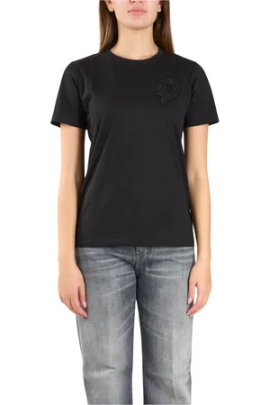 Dondup Tops, Dames, Zwart, S, Katoen, Geborduurde katoenen jersey T-shirt
