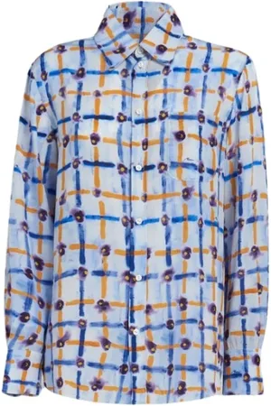 Marni Blouses & Shirts, Dames, Blauw, S, Leer, Saraband Print Shirt