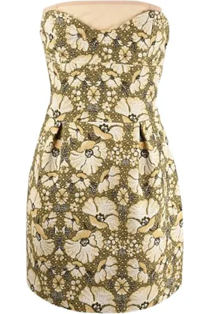 Dsquared2 Kleedjes, Dames, Groen, S, Leer, Groene Strapless Jurk met Bloemenprint