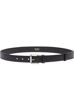 Max Mara Accessoires, Dames, Zwart, L, Leer, Leren Riem met Logo Gesp