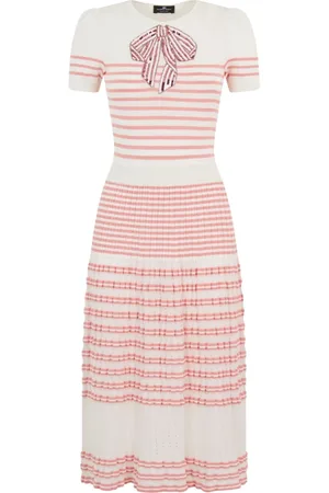 Elisabetta Franchi Kleedjes, Dames, Roze, S, Roze Gestreept Jurkje met Strikdetail