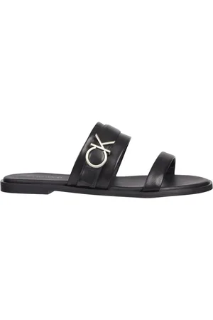 Calvin Klein Schoenen, Dames, Zwart, 39 EU, Leer, Leren Slippers