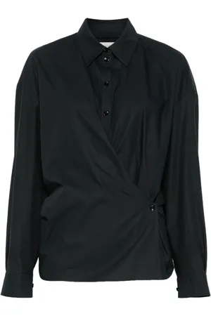 LEMAIRE Blouses & Shirts, Dames, Zwart, M, Katoen, Zwart Oversized Blouse met Knopen en Verlaagde Schoudernaad