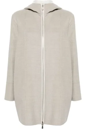 ELEVENTY Mantels, Dames, Groen, S, Wol, Groene wollen sweater met capuchon en rits