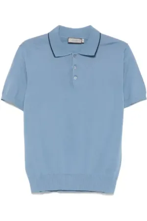 CANALI Tops, Heren, Blauw, L, Katoen, Lichtblauwe Polo met Korte Mouwen