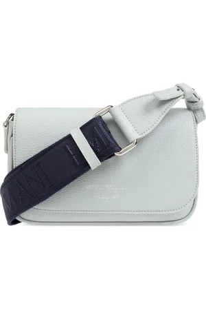 Emporio Armani Tassen, Dames, Blauw, ONE Size, Leer, Crossbodytas met gehamerde textuur en zilveren details