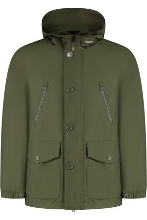 Woolrich Jassen, Heren, Groen, M, Katoen, Parka met capuchon en elastische manchetten